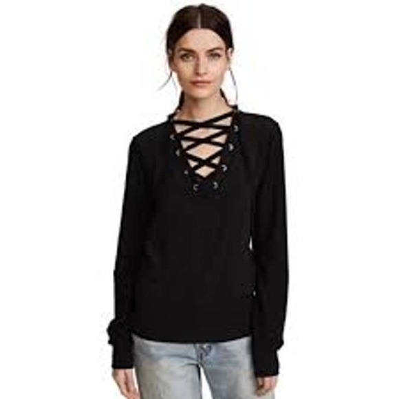 L’AGENCE‎ Josilyn Lace Up V Neck Sweatshirt SZ XS - Picture 3 of 10
